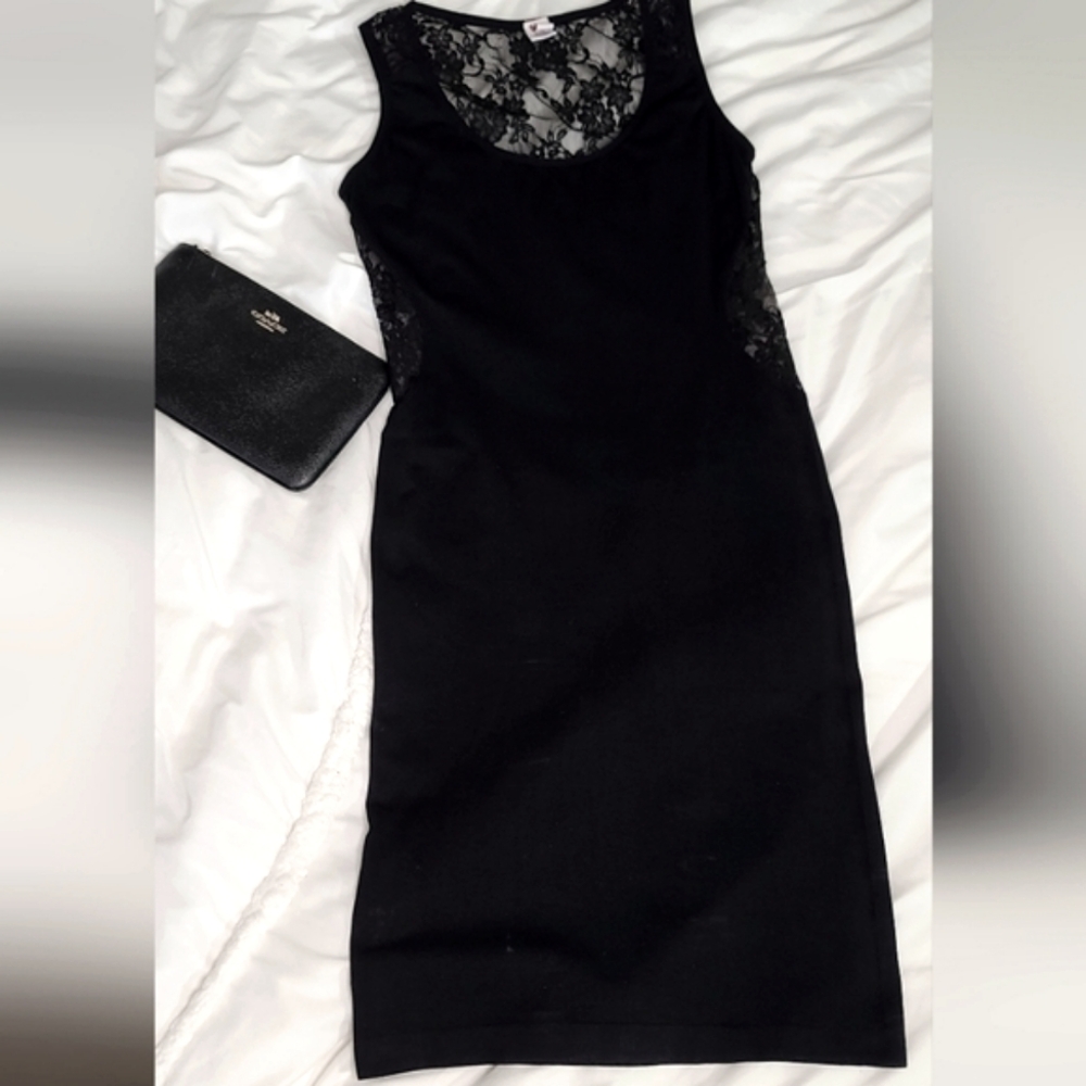 Black fitted Midi Dress with Lace Back S/M - Picture 5 of 6
